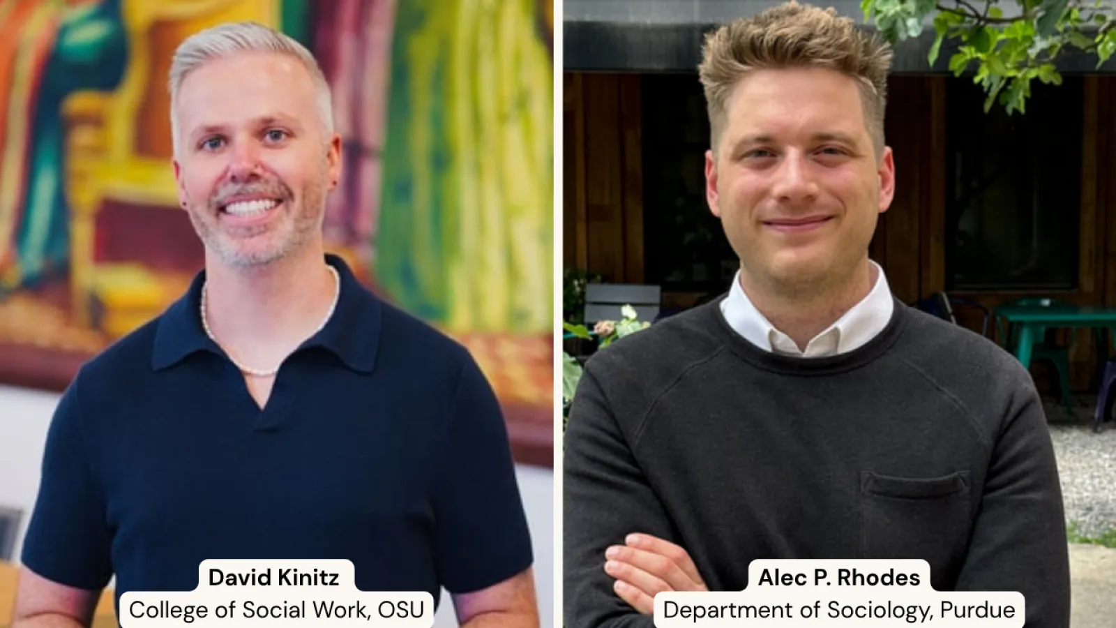 A split screen image of two men. Left: David Kinitz. Right: Alec Rhodes.